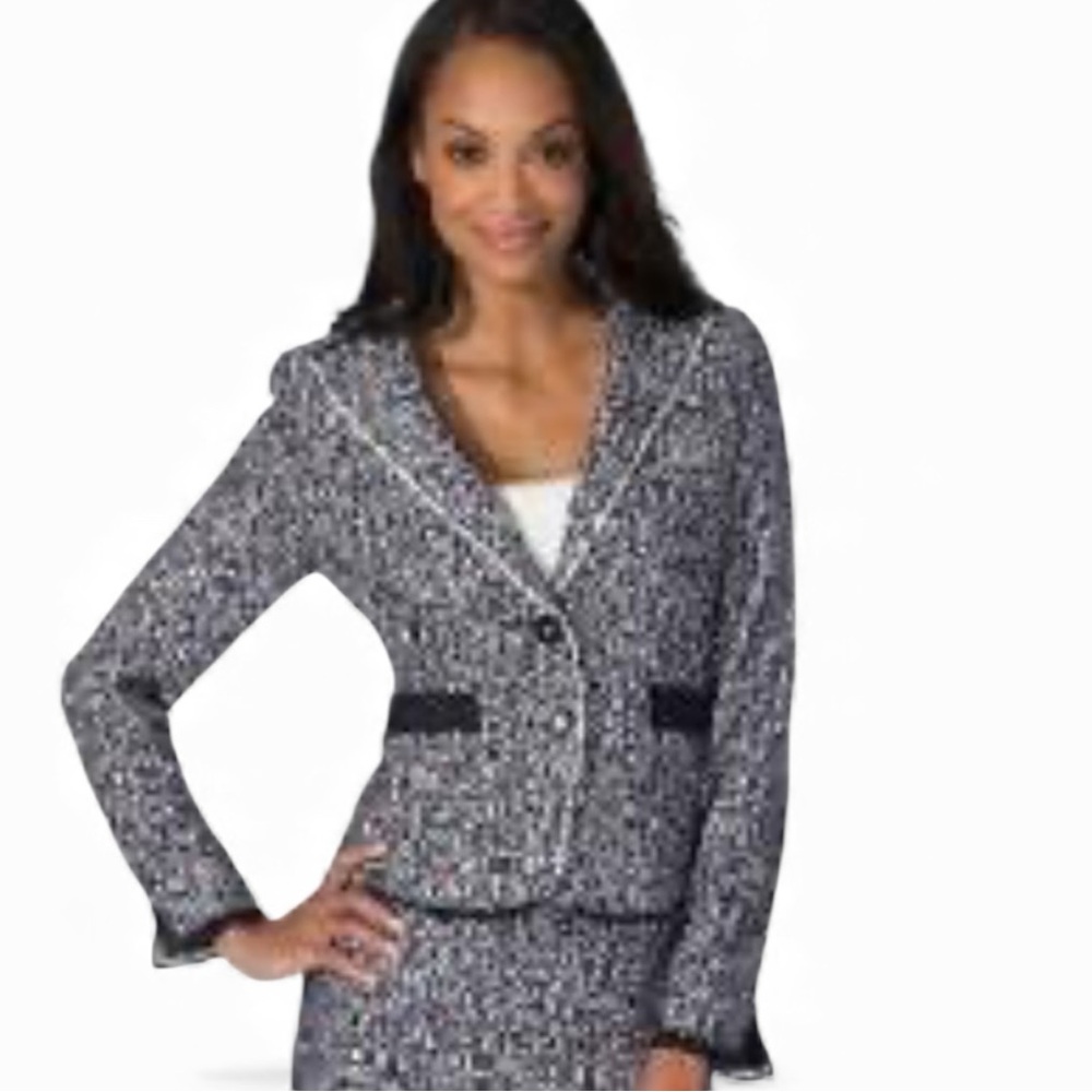 Ann Taylor Navy And White Tweed Blazer